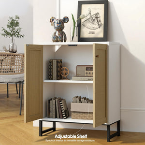 Rattan 2-Door Storage Cabinet with Shelves