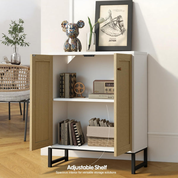 Rattan 2-Door Storage Cabinet with Shelves