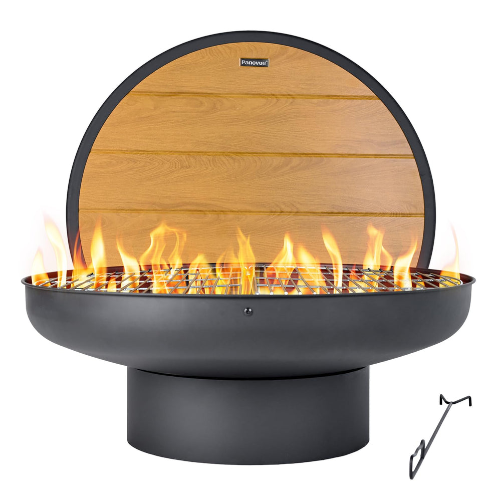Round Wood Burning Fire Pit with Lid, Grill Grates & Deep Bowl – Outdoor Backyard Patio