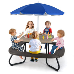 Kids Picnic Table with Umbrella – 8-Seat Outdoor HDPE Set