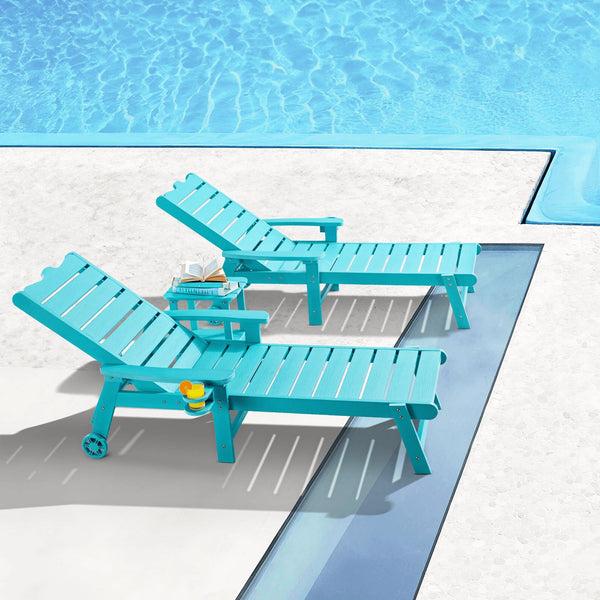 Patio Chaise Lounge Set of 2 – HDPS Outdoor Reclining Chairs with Adjustable Backrest & Cup Holder