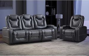 Power Reclining Sofa Set with Cup Holders & USB Ports