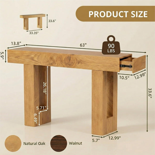 63" Farmhouse Console Table with Drawers
