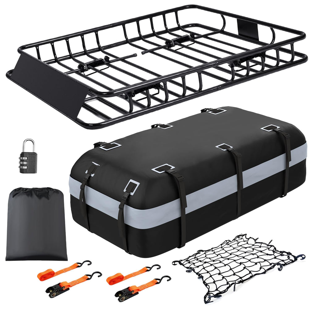 Rooftop Cargo Basket with Waterproof Bag – 250 lb Heavy-Duty Steel Roof Rack