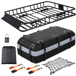 Rooftop Cargo Basket with Waterproof Bag – 250 lb Heavy-Duty Steel Roof Rack