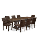 9-Piece Dining Table Set with Removable Leaf and 8 Parson Chairs
