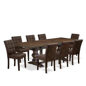9-Piece Dining Table Set with Removable Leaf and 8 Parson Chairs
