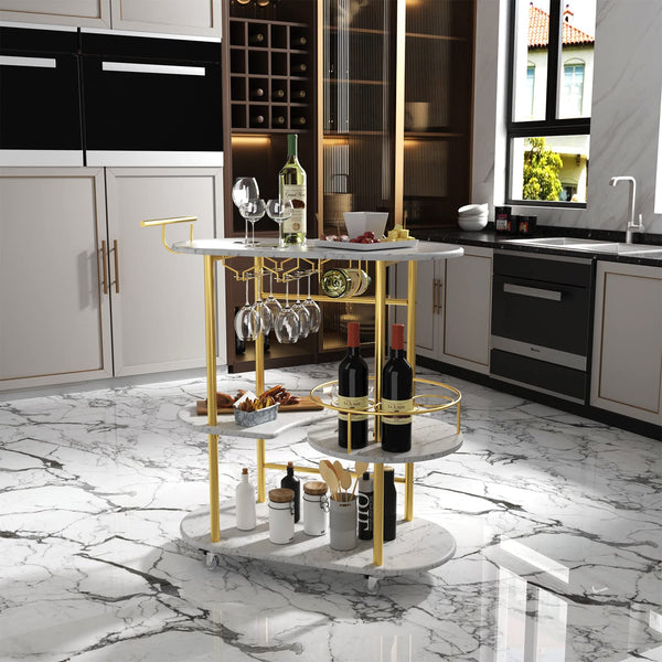 4-Tier Rolling Bar Cart with Wine Rack & Glass Holder