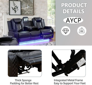Power Recliner Sofa Set with LED Lights – 3 Piece Living Room Set