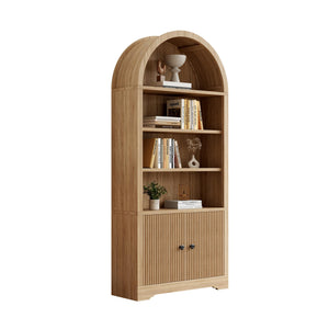 6-Tier Arched Bookcase with Storage Cabinet