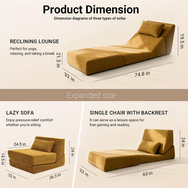 Convertible Memory Foam Sleeper Chair with Lumbar Pillow