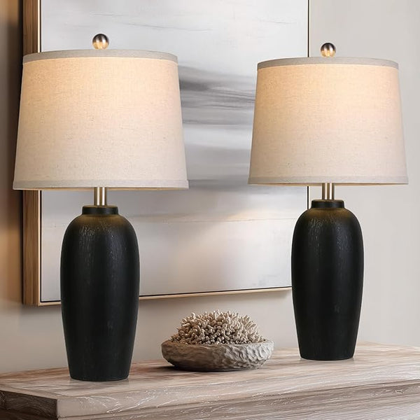 25" Ceramic Jar Table Lamps Set of 2