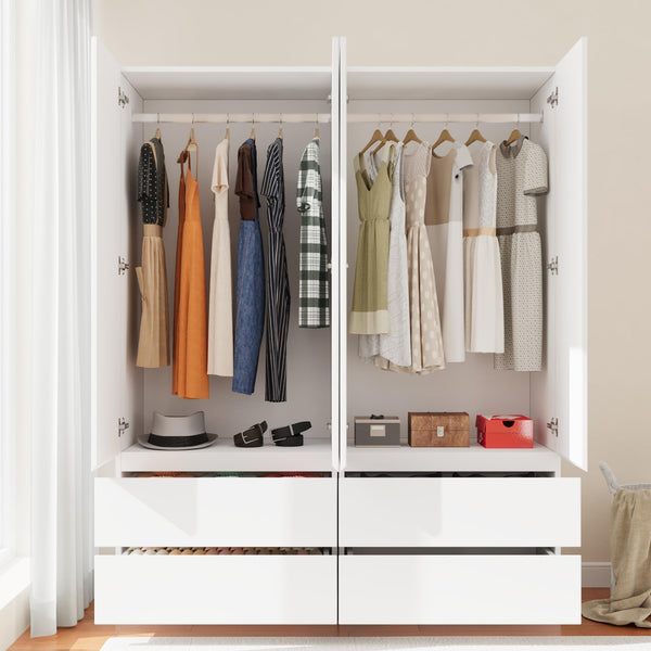 Modern Wardrobe Closet with Drawers & Hanging Rod
