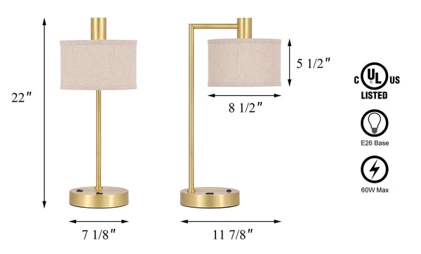 USB Table Lamp with Fabric Shade Iron Bedside Lamp