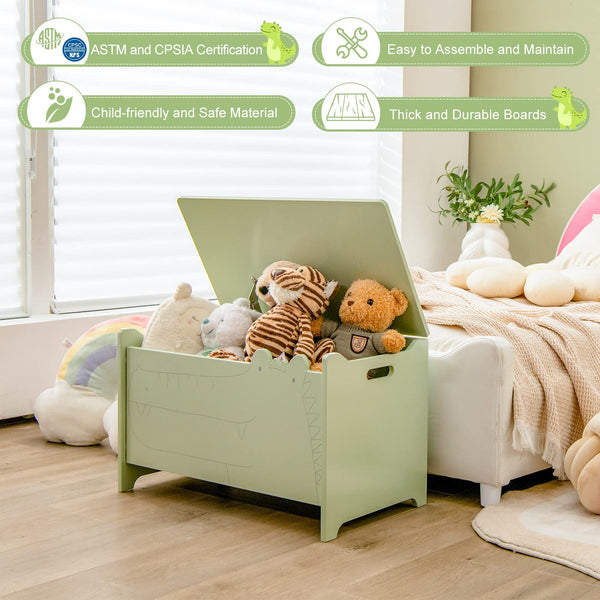 Kids Wooden Toy Box with Safety Hinge and Handles