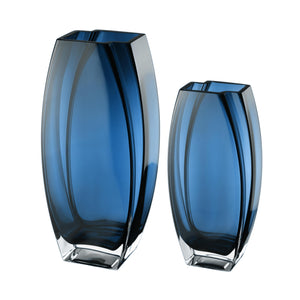 Blue Teal Glass Vase 10.25" Tall Oblong Decorative Flower Vase
