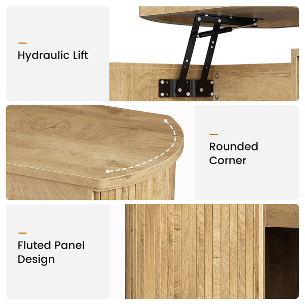 Oval Lift Top Coffee Table with Storage