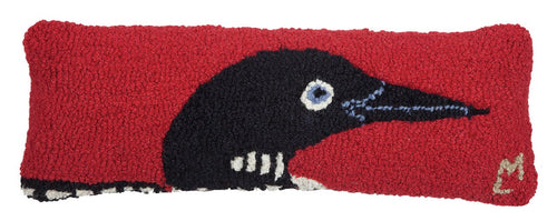 Hand-Hooked Wool Loon Lumbar Throw Pillow 8x24