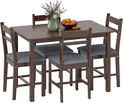 5-Piece Farmhouse Solid Wood Dining Table Set for 4