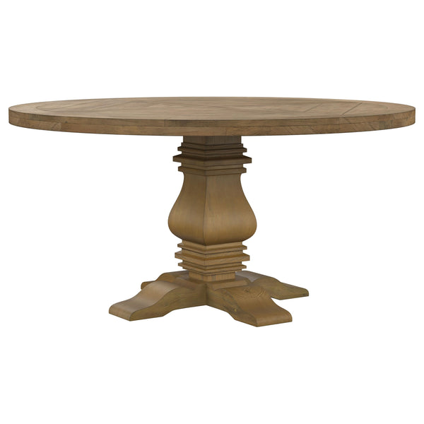 60-Inch Round Farmhouse Pedestal Dining Table – Pine Wood