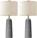 Travertine-Look Resin Table Lamp Set of 2 with Linen Shade