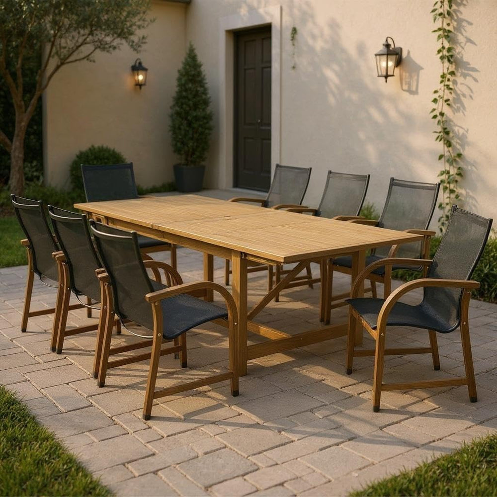 Eucalyptus Wood Extendable Patio Dining Set – Teak Finish, Indoor & Outdoor