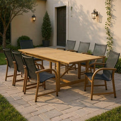 Eucalyptus Wood Extendable Patio Dining Set – Teak Finish, Indoor & Outdoor