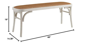 White Bentwood Bench with Rattan Seat