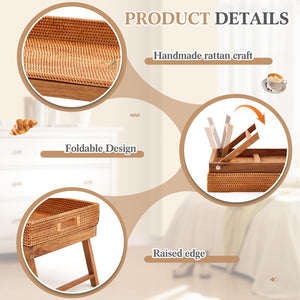 Rattan Breakfast Tray with Foldable Legs