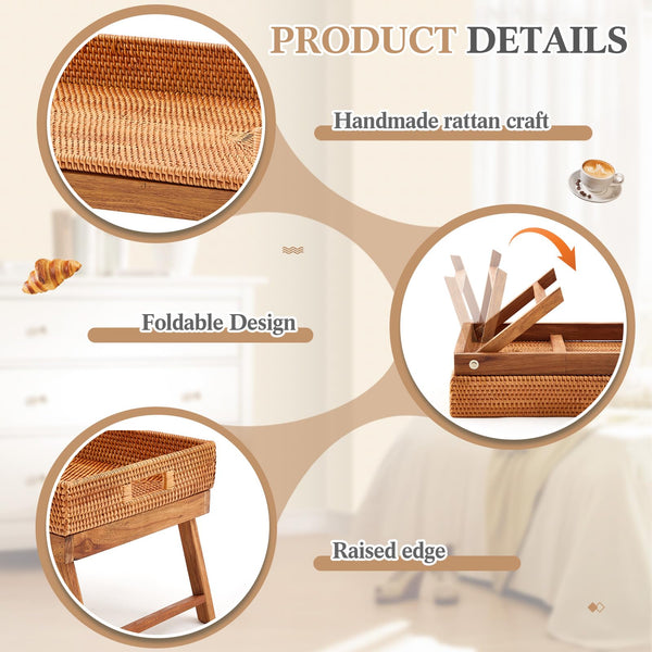 Rattan Breakfast Tray with Foldable Legs