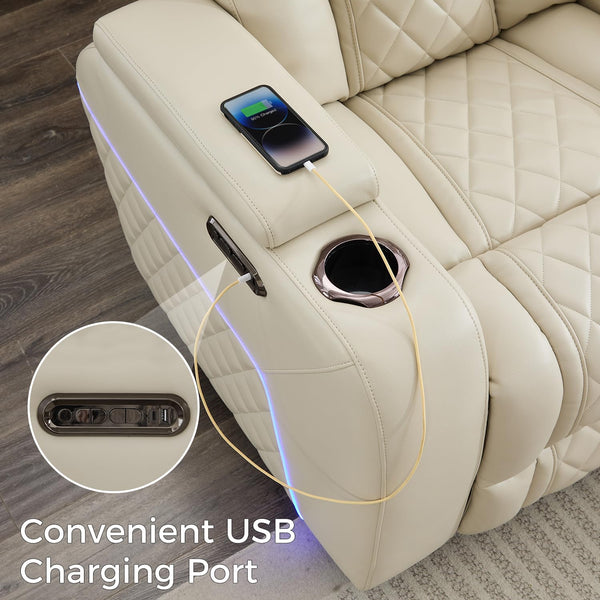 Power Recliner Sofa with Adjustable Headrest & LED Lights