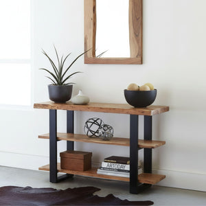 48-Inch 3-Tier Live Edge Console Table with Metal Frame