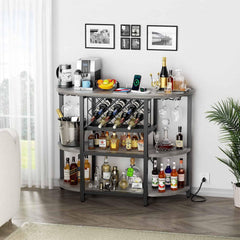 47.3" LED Bar Cabinet with Power Outlet & 4-Tier Storage