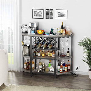 47.3" LED Bar Cabinet with Power Outlet & 4-Tier Storage