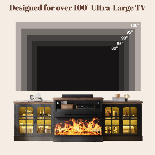 97" Fireplace TV Stand with 36" 3-Sided Glass Electric Fireplace