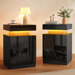 LED Nightstand with Storage Cabinet — Set of 2