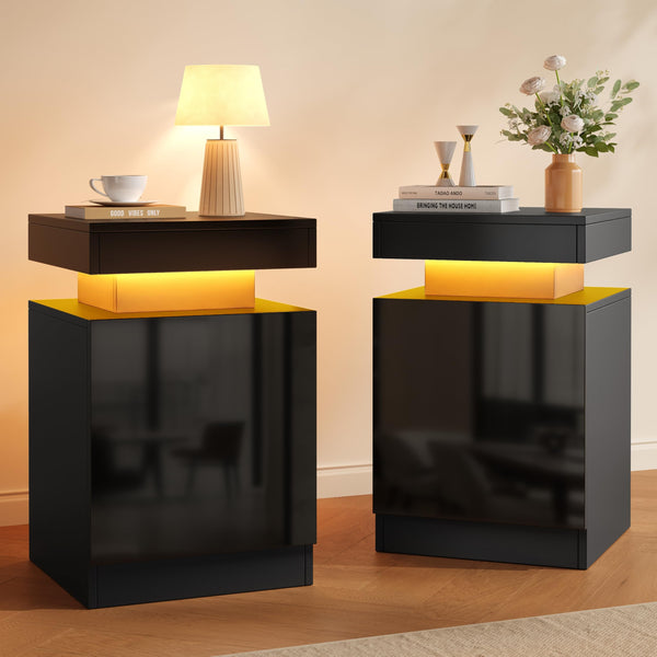 LED Nightstand with Storage Cabinet — Set of 2