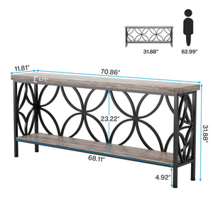 Industrial Console Table 70.9 Inch with Storage Shelves