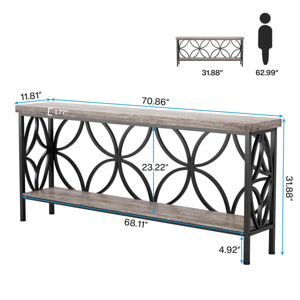 Industrial Console Table 70.9 Inch with Storage Shelves