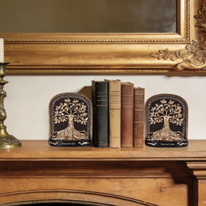 Tree of Life Bookends, Black Gold 2 Non-Skid Heavy Decorative Bookends for Shelves Or Bookcase, Elegant Bookends for Library Office Decor, Home Décor Gift