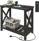 Farmhouse End Tables Set of 2 with Charging Station & Storage Shelf