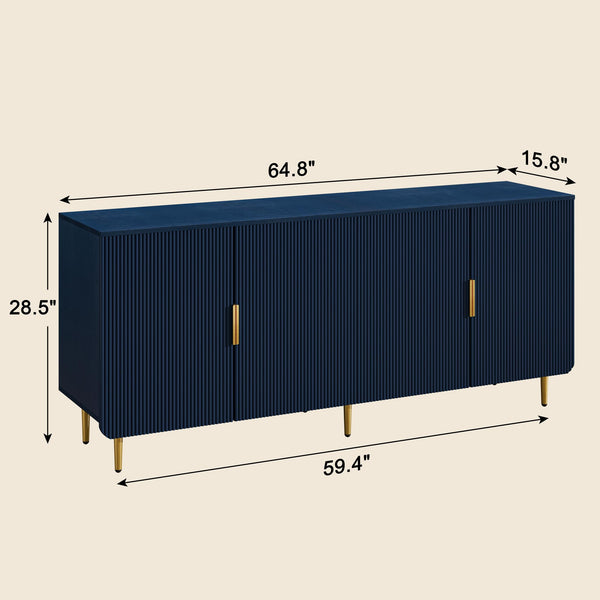 65" Fluted Sideboard Buffet Cabinet with 4 Doors & Adjustable Shelves