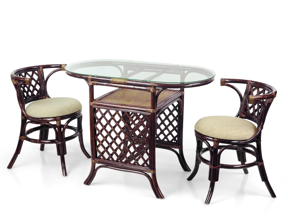 3-Piece Rattan Dining Set with Oval Glass Table