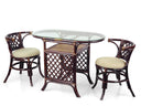 3-Piece Rattan Dining Set with Oval Glass Table