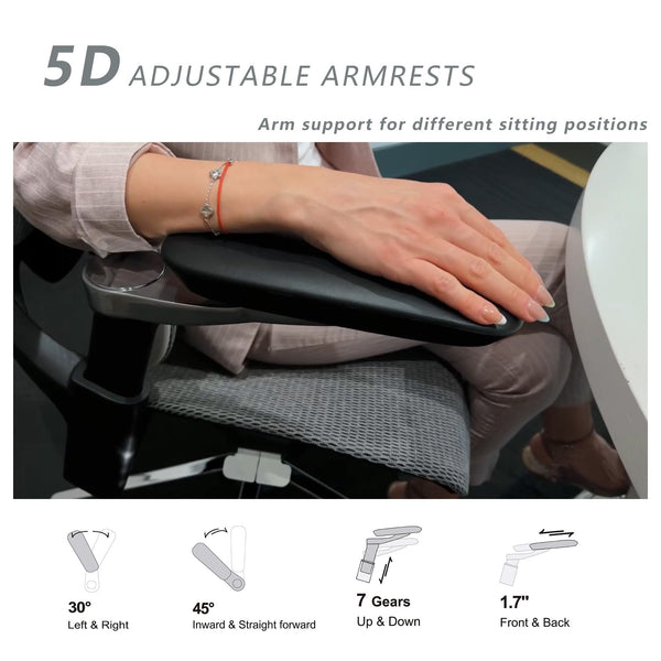 Ergonomic Mesh Office Chair with 3D Lumbar Support, 5D Armrests & 4D Headrest