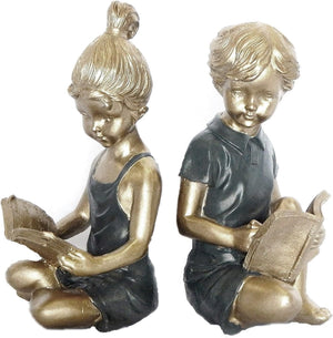 Boy Girl Reading Scholar Decorative Bookends 8 Inch