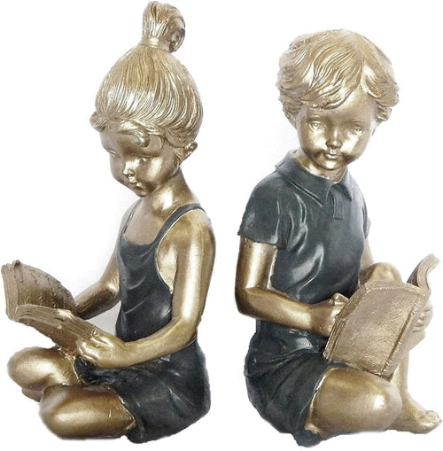 Boy Girl Reading Scholar Decorative Bookends 8 Inch