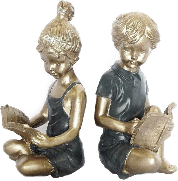 Boy Girl Reading Scholar Decorative Bookends 8 Inch