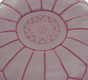Moroccan Leather Pouf Ottoman – Handmade Round Footstool, Pink