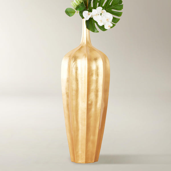 Fluted Floor Vase with Metallic Finish — Fiberglass, 48.75" Tall